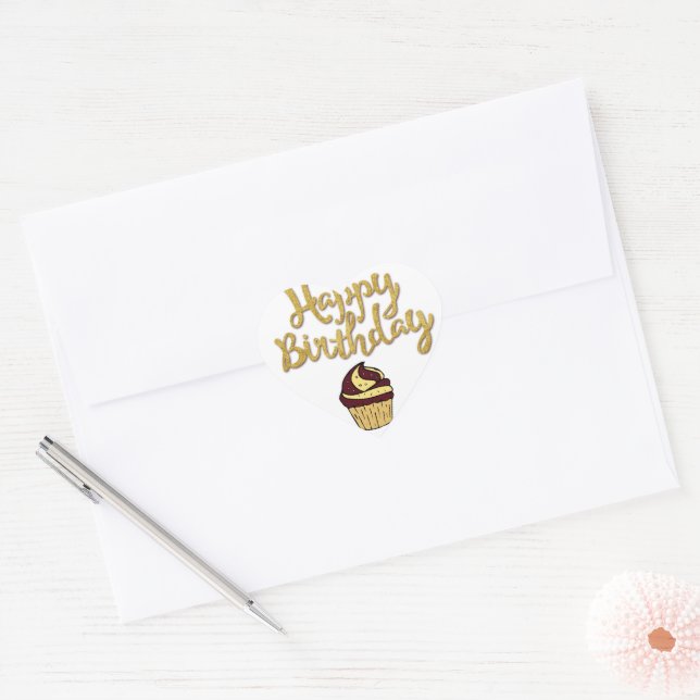 Happy Birthday Cupcake Heart Sticker (Umschlag)