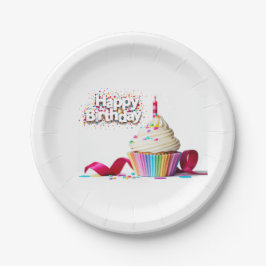 Happy Birthday Cupcake Paper Plate Pappteller