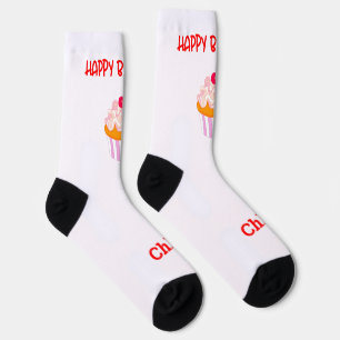 Happy Birthday Cupcake Personalisiert mit Name Socken