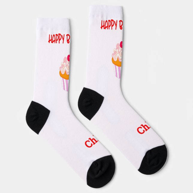 Happy Birthday Cupcake Personalisiert mit Name Socken (Rechts)