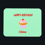 Happy Birthday Cupcake Personalized with Name Magnet<br><div class="desc">Personalize this cute birthday cupcake magnet with any name or text.</div>