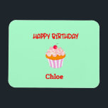 Happy Birthday Cupcake Personalized with Name Magnet<br><div class="desc">Personalize this cute birthday cupcake magnet with any name or text.</div>