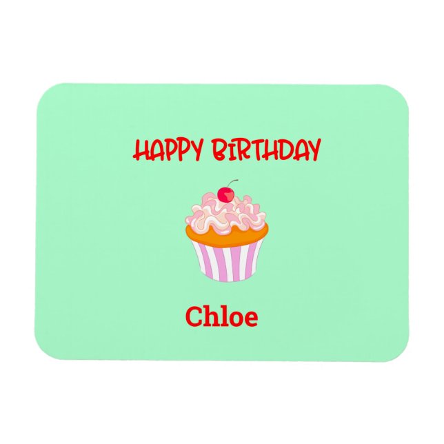 Happy Birthday Cupcake Personalized with Name Magnet (Horizontal)