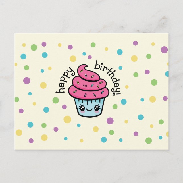 Happy Birthday Cupcake Postcard Postkarte (Vorderseite)