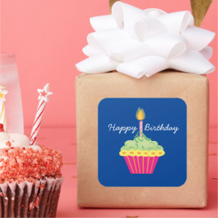 Happy Birthday Cupcake Quadratischer Aufkleber