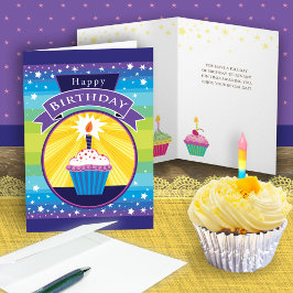Happy Birthday Cupcake Stars Lila Blue Karte