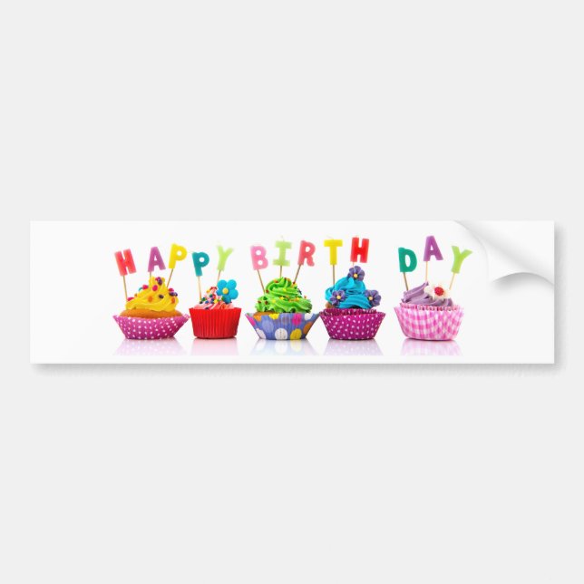 Happy Birthday Cupcakes - Autoaufkleber (Vorne)
