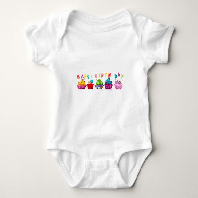 Happy Birthday Cupcakes Baby Strampler (Vorderseite)