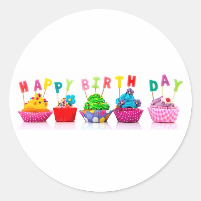 Happy Birthday Cupcakes - Circle Stickers (Vorderseite)