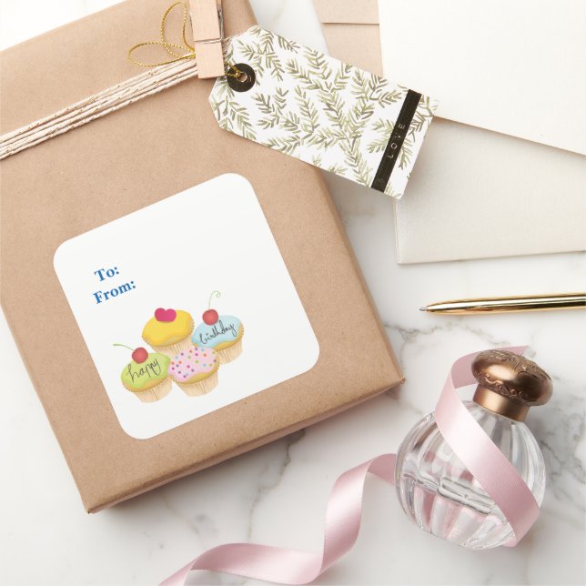 Happy Birthday Cupcakes Gift Tag Stickers (Schenken)