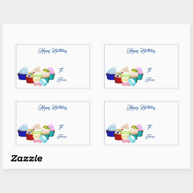 Happy Birthday Cupcakes Gift Tag Stickers (Blatt)