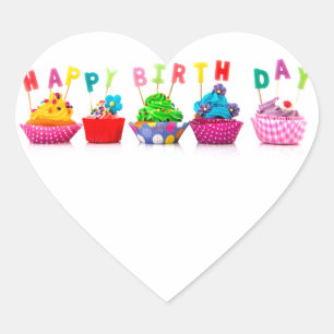 Happy Birthday Cupcakes Herz-Aufkleber