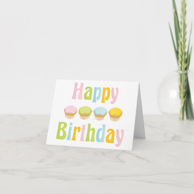 Happy Birthday Cupcakes Karte (Vorderseite)