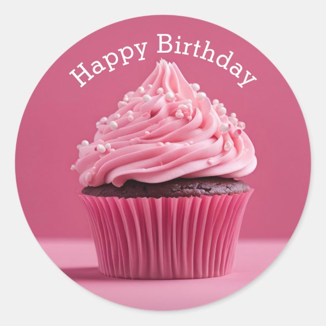 Happy Birthday Cupcakes Paste Pink Round Sticker (Vorderseite)