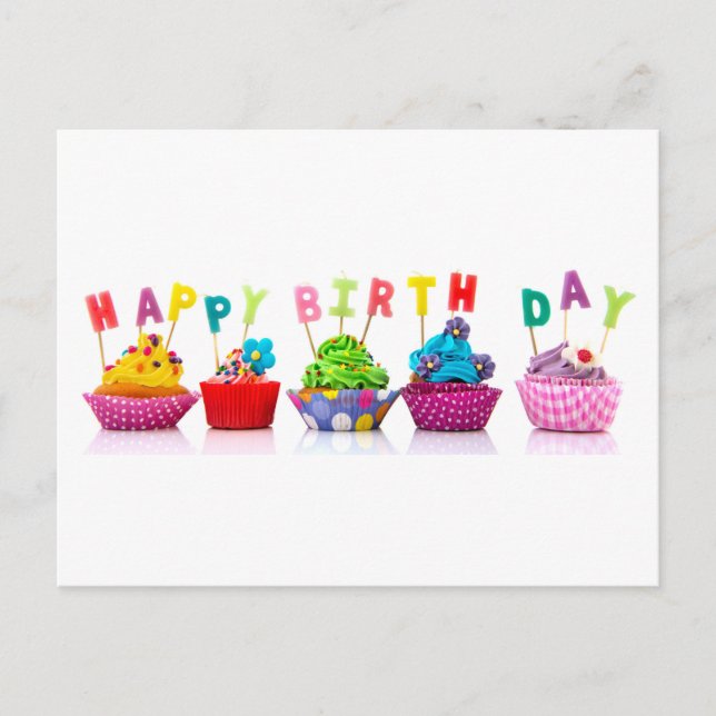 Happy Birthday Cupcakes Postkarte (Vorderseite)