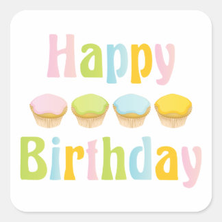 Happy Birthday Cupcakes Quadratischer Aufkleber