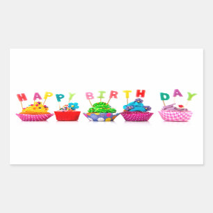 Happy Birthday Cupcakes Rechteckiger Aufkleber