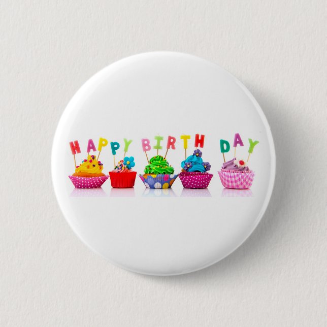 Happy Birthday Cupcakes - Schaltfläche Button (Vorderseite)
