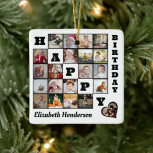 Happy Birthday Custom 21 Foto Collage Geschenk Keramikornament