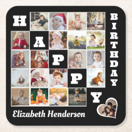 Happy Birthday Custom 21 Foto Collage Geschenk Rechteckiger Pappuntersetzer