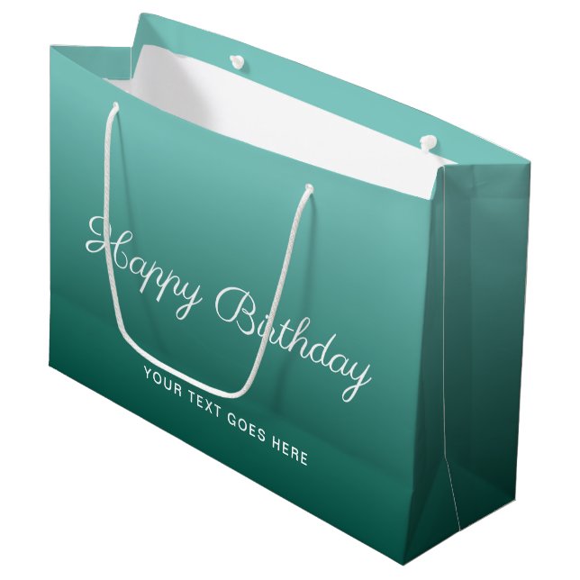 Happy Birthday Custom Aquamarin Template Calligrap Große Geschenktüte (Vorderseite Schrägansicht)