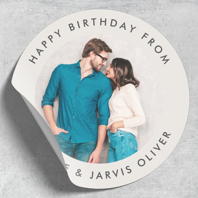 Happy Birthday Custom Foto Classic Round Sticker (Von Creator hochgeladen)