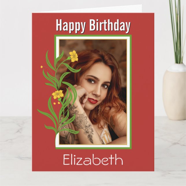 Happy Birthday Custom Foto Orange Border Karte (Vorderseite)