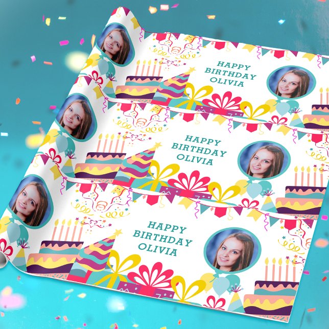 Happy Birthday Custom Foto Text Personalisiert Geschenkpapier (Von Creator hochgeladen)