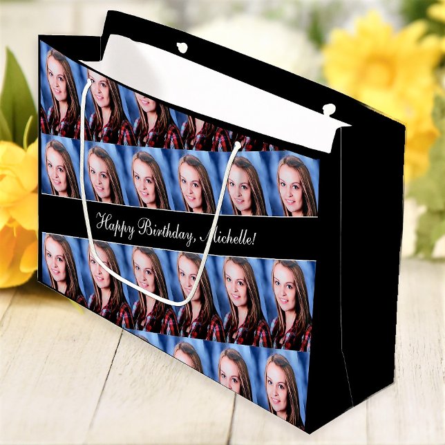 Happy Birthday Custom Foto Text Personalisiert Große Geschenktüte (Von Creator hochgeladen)
