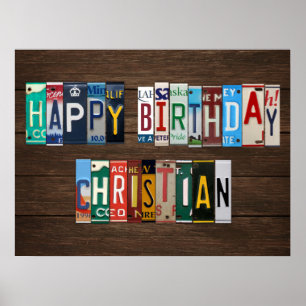 Happy Birthday Custom Licence Plate Lettering Sign Poster