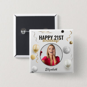 Happy Birthday Custom Modern Foto Gift Button