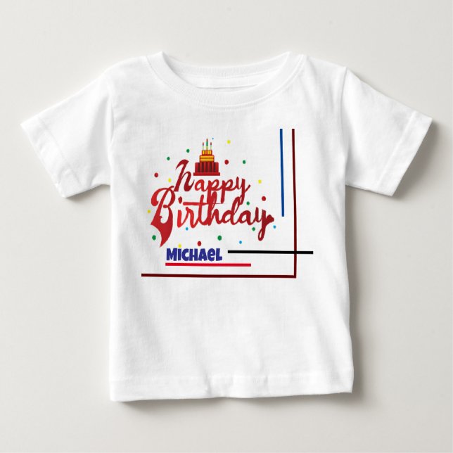 Happy Birthday Custom Name Modern Elegant Gift Baby T-shirt (Vorderseite)
