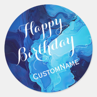 Happy Birthday Custom Personalisiert Name Blue Runder Aufkleber