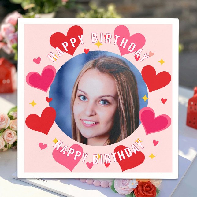 Happy Birthday Custom Photo Hearts Personalized Serviette (Von Creator hochgeladen)