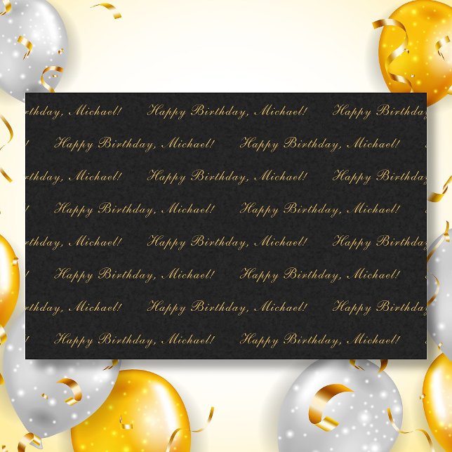 Happy Birthday Custom Text Elegant Black Seidenpapier (Von Creator hochgeladen)