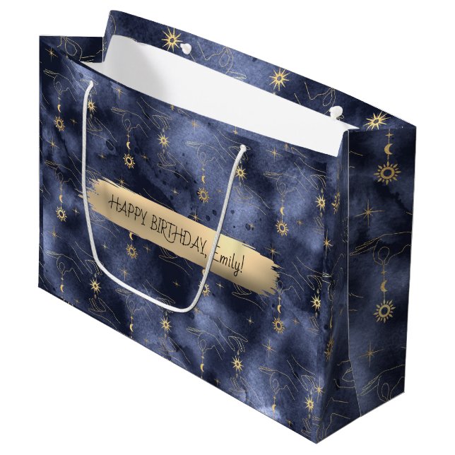 Happy Birthday Custom Text Trend Personalisiert Große Geschenktüte (Vorderseite Schrägansicht)