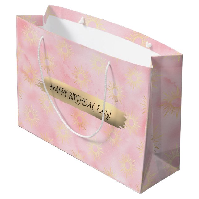 Happy Birthday Custom Text Trend Personalisiert Große Geschenktüte (Rückseite Schrägansicht)