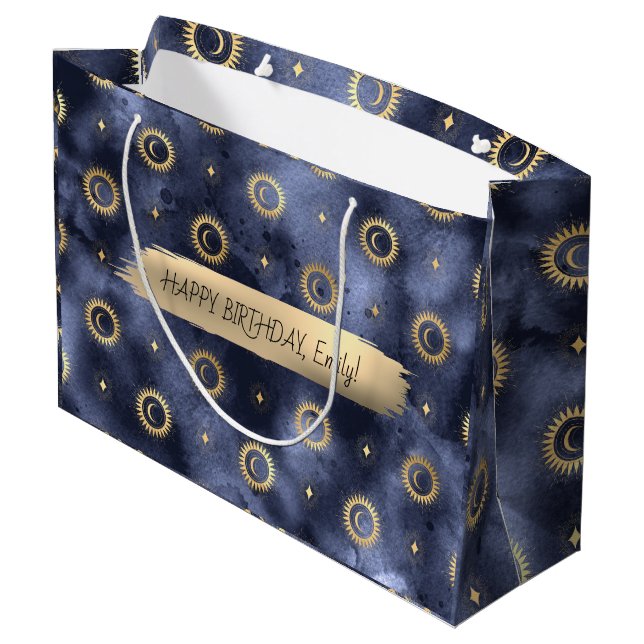 Happy Birthday Custom Text Trend Personalisiert Große Geschenktüte (Rückseite Schrägansicht)