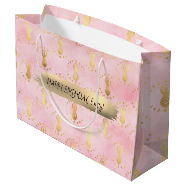 Happy Birthday Custom Text Trend Personalisiert Große Geschenktüte (Rückseite Schrägansicht)