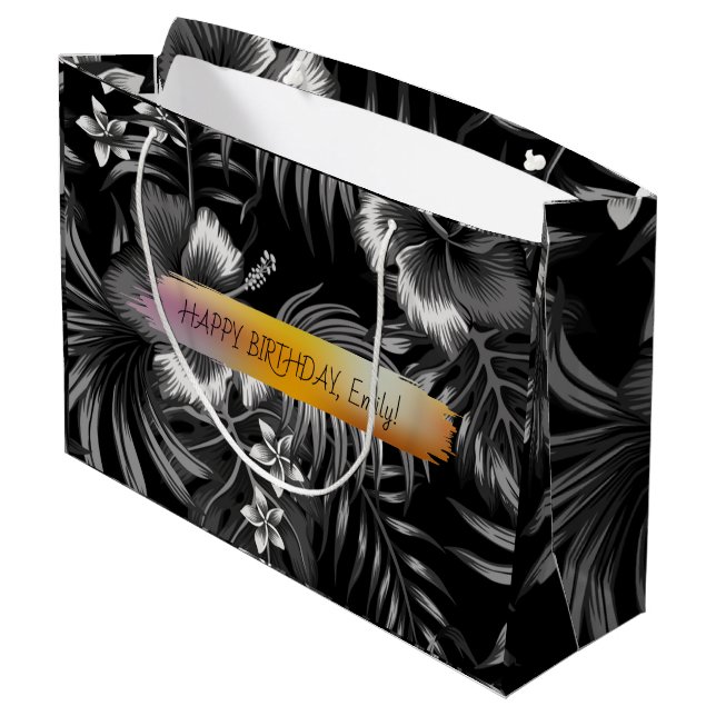 Happy Birthday Custom Text trendy Personalisiert L Große Geschenktüte (Rückseite Schrägansicht)