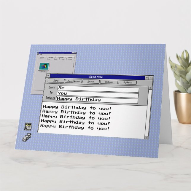 Happy Birthday Custom Text Windows 95 Computer Karte (Kleine Pflanze)