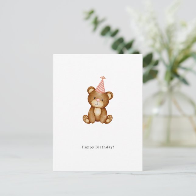 Happy Birthday Cute Bear Card Postkarte (Stehend Vorderseite)
