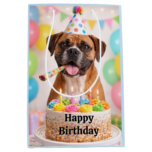 Happy Birthday Cute Boxer Dog  Mittlere Geschenktüte (Vorderseite)
