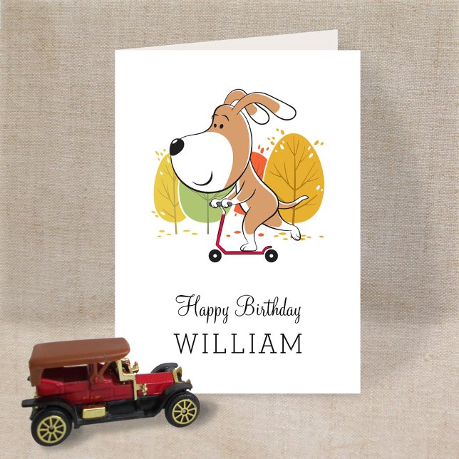 Happy Birthday Cute Dog Puppy Kick Scooter Card Karte (Von Creator hochgeladen)