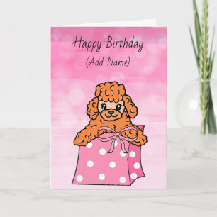 Happy Birthday Cute Hand Drawn Apricot Poodle Karte