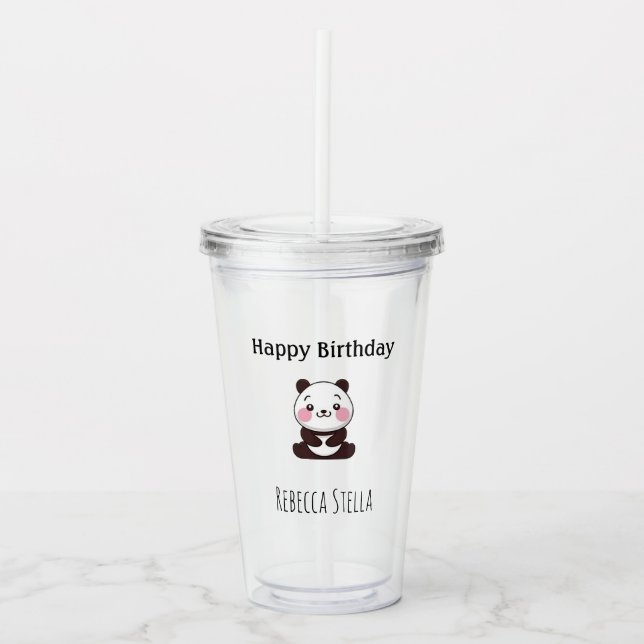 Happy birthday cute panda bear yellow acryltrinkbecher (Vorderseite)