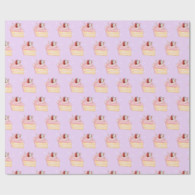 Happy Birthday Cute Strawberry Shortcake and Mochi Geschenkpapier (Flach)