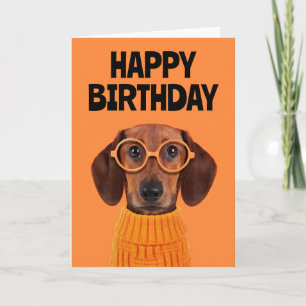 Happy Birthday   Dachshund Orange Sweater Karte
