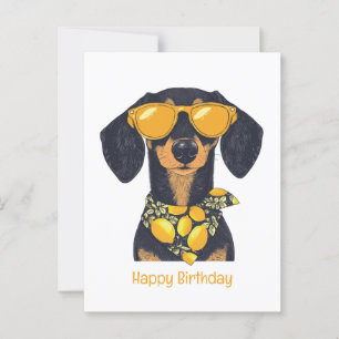 Happy Birthday Dackel Hund Sonnenbrille Lemons Postkarte