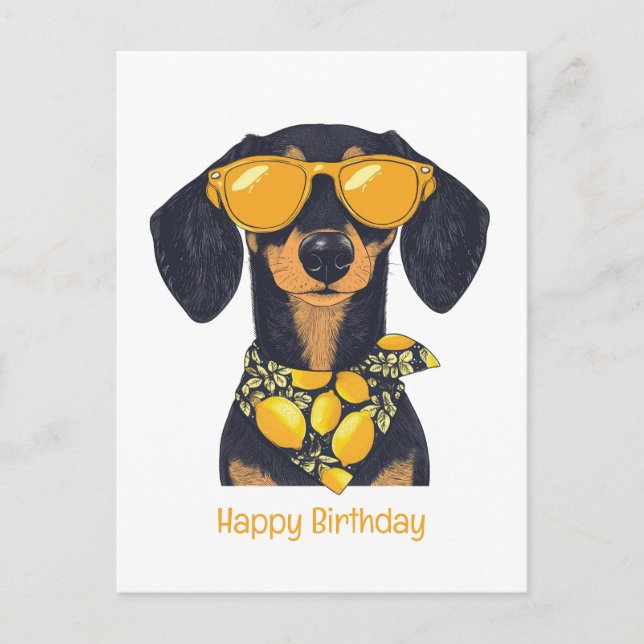 Happy Birthday Dackel Hund Sonnenbrille Lemons Postkarte (Vorderseite)